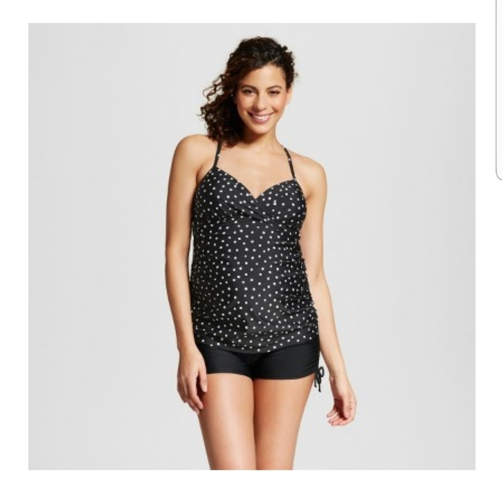 Liz Lange Maternity pokadot tankini cross back